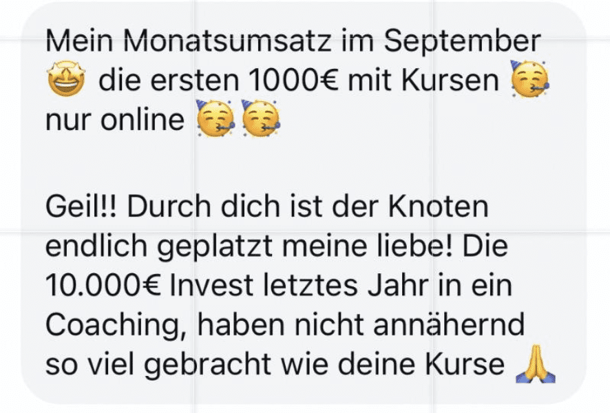 Kundenstimme – erste 1000€ im Monat nur online mit Kursen