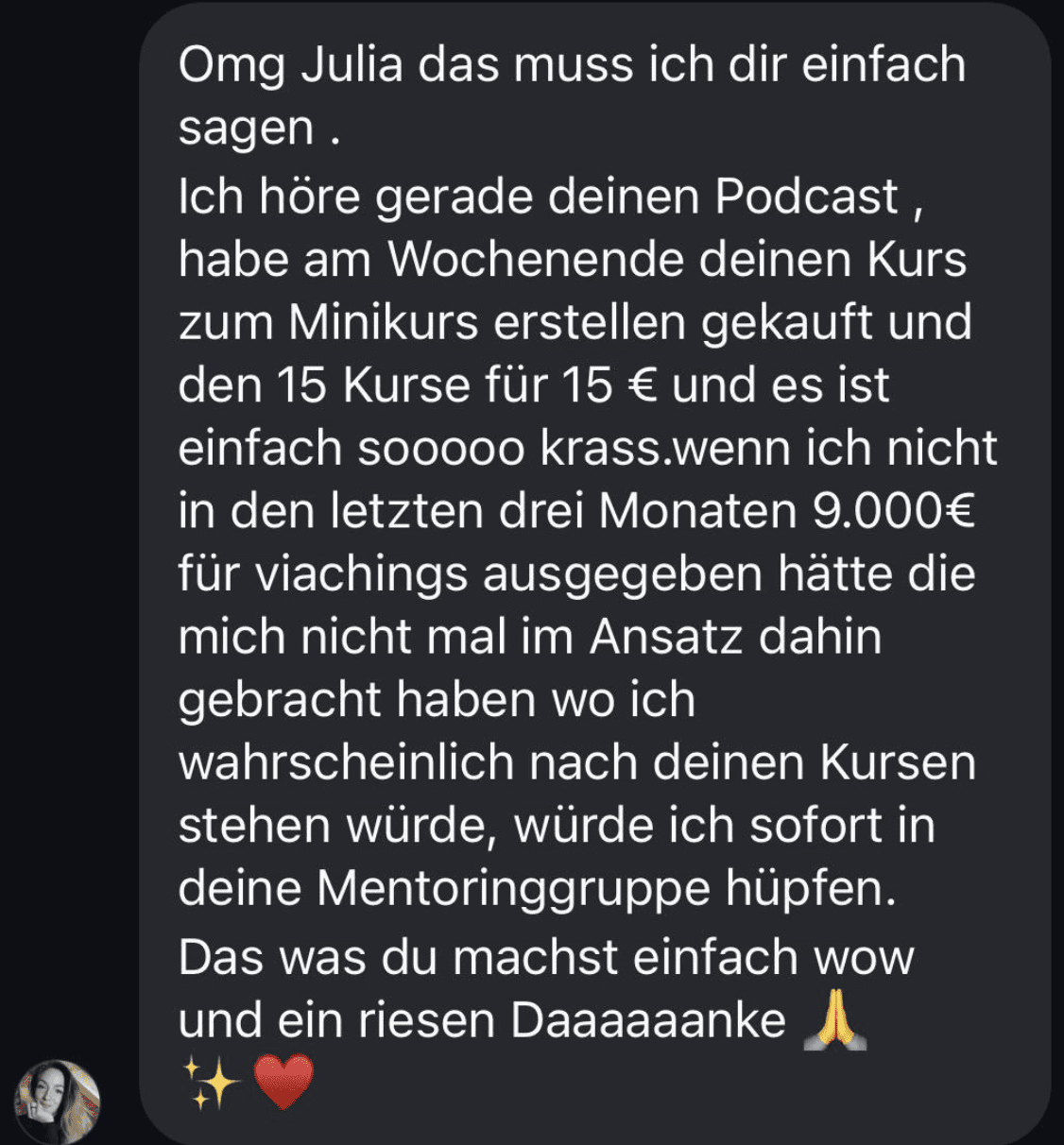Kundenstimme – Minikurs statt teurem Coaching, riesen Dank