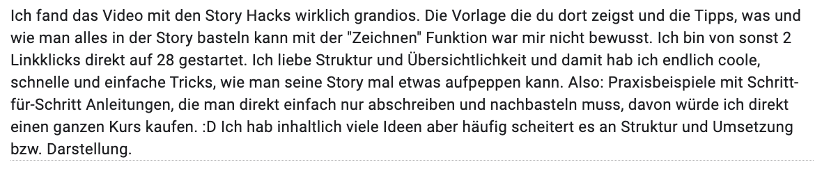 Kundenstimme – Story-Hacks, von 2 auf 28 Linkklicks gestartet