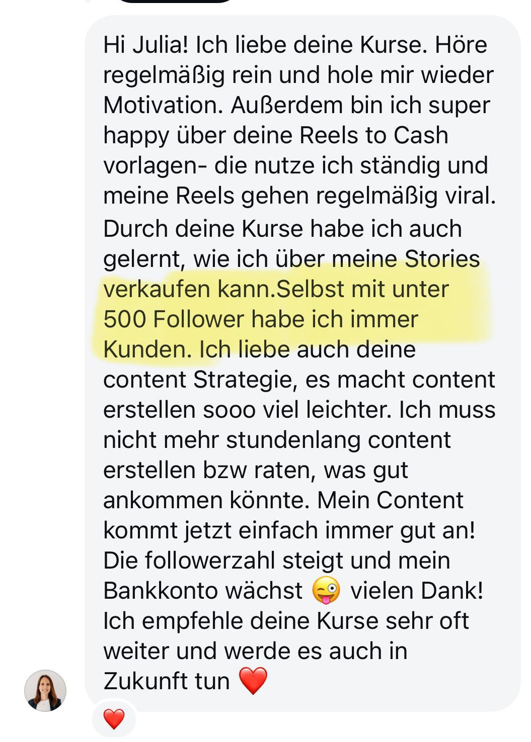 Kundenstimme – selbst mit unter 500 Followern immer Kunden
